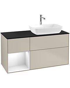 Villeroy und Boch Finion Villeroy und Boch F802GFHH 120cm, plaque de finition noir mat, étagères laqué blanc brillant, Sand Matt Lacquer