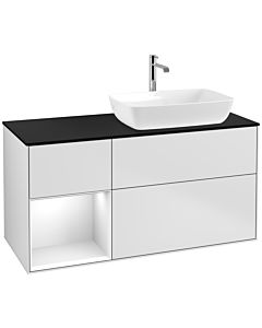 Villeroy und Boch Finion Villeroy und Boch F802GFMT 120cm, plaque de finition noir mat, étagères laqué blanc brillant, laqué blanc mat