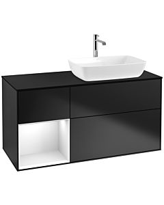 Villeroy und Boch Finion Waschtischunterschrank F802GFPD 120cm, Abdeckplatte black matt, Regale Glossy white lacquer, Black matt lacquer