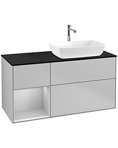 Villeroy und Boch Finion Waschtischunterschrank F802GJGJ 120cm, Abdeckplatte black matt, Regale Light grey matt lacquer, Light grey matt