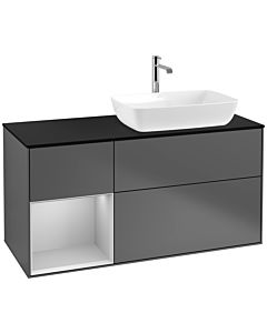 Villeroy und Boch Finion Waschtischunterschrank F802GJGK 120cm, Abdeckplatte black matt, Regale Light grey matt lacquer, Anthracite matt