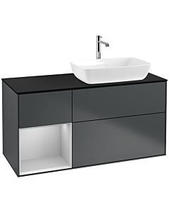 Villeroy und Boch Finion Villeroy und Boch F802GJHG 120cm, plaque de finition noir mat, étagères laqué gris clair mat, Midnight Blue Matt Lacquer