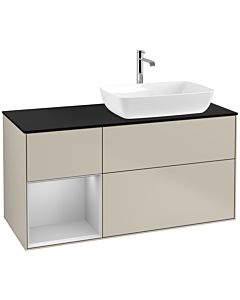 Villeroy und Boch Finion Villeroy und Boch F802GJHH 120cm, plaque de finition noir mat, étagères laqué gris clair mat, Sand Matt Lacquer