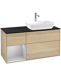 Villeroy und Boch Finion Waschtischunterschrank F802GJPC 120cm, Abdeckplatte black matt, Regale Light grey matt lacquer, Oak Veneer