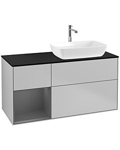 Villeroy und Boch Finion Villeroy und Boch F802GKGJ 120cm, plaque de finition noir mat, étagères laqué anthracite mat, gris clair mat