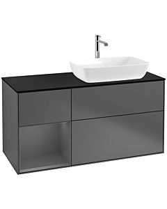 Villeroy und Boch Finion Waschtischunterschrank F802GKGK 120cm, Abdeckplatte black matt, Regale Anthracite matt lacquer, Anthracite matt