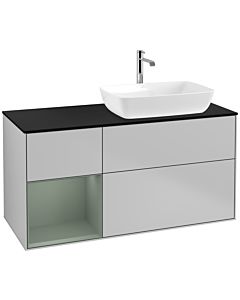 Villeroy und Boch Finion Villeroy und Boch F802GMGJ 120cm, plaque de finition noir mat, étagères laqué olive mat, gris clair mat