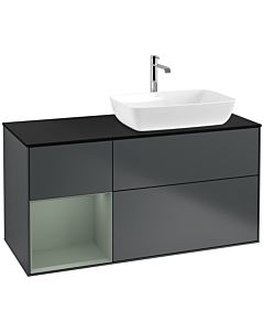 Villeroy und Boch Finion Waschtischunterschrank F802GMHG 120cm, Abdeckplatte black matt, Regale Olive matt lacquer, Midnight Blue Matt Lacquer