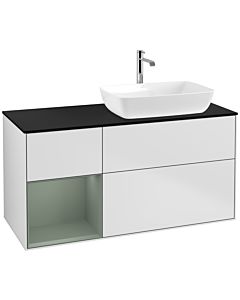 Villeroy und Boch Finion Waschtischunterschrank F802GMMT 120cm, Abdeckplatte black matt, Regale Olive matt lacquer, White matt lacquer