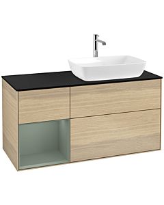 Villeroy und Boch Finion Waschtischunterschrank F802GMPC 120cm, Abdeckplatte black matt, Regale Olive matt lacquer, Oak Veneer