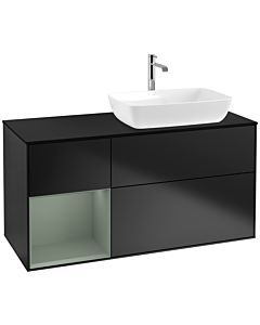 Villeroy und Boch Finion Waschtischunterschrank F802GMPD 120cm, Abdeckplatte black matt, Regale Olive matt lacquer, Black matt lacquer