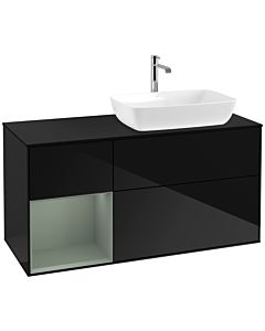 Villeroy und Boch Finion Waschtischunterschrank F802GMPH 120cm, Abdeckplatte black matt, Regale Olive matt lacquer, Glossy Black Lacquer