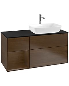 Villeroy und Boch Finion Waschtischunterschrank F802GNGN 120cm, Abdeckplatte black matt, Regale Walnut Veneer, Walnut veneer