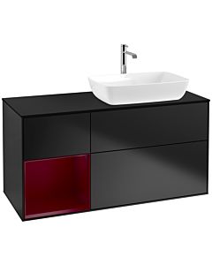 Villeroy und Boch Finion Waschtischunterschrank F802HBPD 120cm, Abdeckplatte black matt, Regale Peony matt lacquer, Black matt lacquer