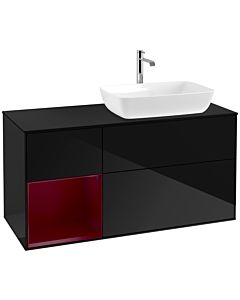 Villeroy und Boch Finion Villeroy und Boch F802HBPH 120cm, plaque de finition noir mat, étagères Peony laqué mat, Glossy Black Lacquer