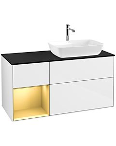 Villeroy und Boch Finion Villeroy und Boch F802HFGF 120cm, plaque de finition noir mat, étagères laqué or mat, laqué blanc brillant