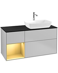 Villeroy und Boch Finion Waschtischunterschrank F802HFGJ 120cm, Abdeckplatte black matt, Regale Gold matt lacquer, Light grey matt