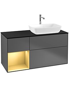 Villeroy und Boch Finion Villeroy und Boch F802HFGK 120cm, plaque de finition noir mat, étagères laqué or mat, anthracite mat