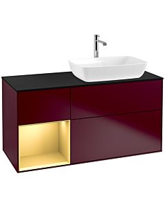 Villeroy und Boch Finion Waschtischunterschrank F802HFHB 120cm, Abdeckplatte black matt, Regale Gold matt lacquer, Peony Matt