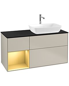 Villeroy und Boch Finion Waschtischunterschrank F802HFHH 120cm, Abdeckplatte black matt, Regale Gold matt lacquer, Sand Matt Lacquer