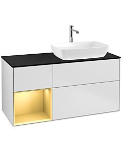 Villeroy und Boch Finion Waschtischunterschrank F802HFMT 120cm, Abdeckplatte black matt, Regale Gold matt lacquer, White matt lacquer