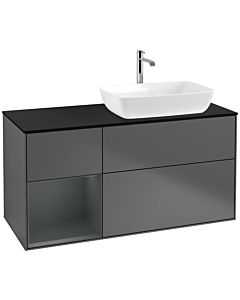 Villeroy und Boch Finion Villeroy und Boch F802HGGK 120cm, plaque de finition noir mat, étagères Laque mat minuit, Anthracite mat