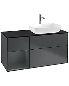 Villeroy und Boch Finion Waschtischunterschrank F802HGHG 120cm, Abdeckplatte black matt, Regale Midnight matt lacquer, Midnight Blue Matt Lacquer