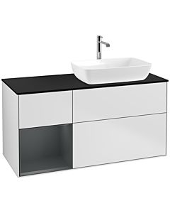 Villeroy und Boch Finion Waschtischunterschrank F802HGMT 120cm, Abdeckplatte black matt, Regale Midnight matt lacquer, White matt lacquer
