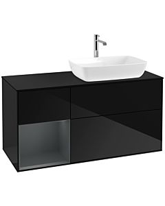 Villeroy und Boch Finion Villeroy und Boch F802HGPH 120cm, plaque de finition noir mat, étagères Laque mat minuit, Glossy Black Lacquer