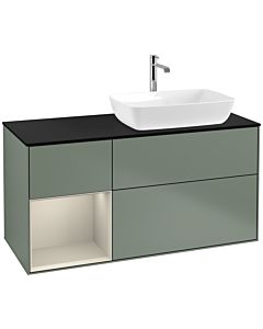 Villeroy und Boch Finion Villeroy und Boch F802HHGM 120cm, plaque de finition noir mat, étagères laqué sable mat, Olive Matt Lacquer