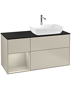 Villeroy und Boch Finion Waschtischunterschrank F802HHHH 120cm, Abdeckplatte black matt, Regale sand matt lacquer, Sand Matt Lacquer