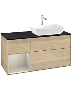 Villeroy und Boch Finion Waschtischunterschrank F802HHPC 120cm, Abdeckplatte black matt, Regale sand matt lacquer, Oak Veneer
