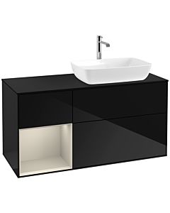 Villeroy und Boch Finion Villeroy und Boch F802HHPH 120cm, plaque de finition noir mat, étagères laqué mat, Glossy Black Lacquer