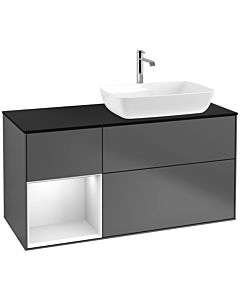 Villeroy und Boch Finion Waschtischunterschrank F802MTGK 120cm, Abdeckplatte black matt, Regale White matt lacquer, Anthracite matt