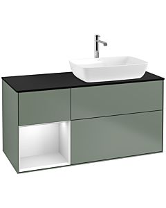 Villeroy und Boch Finion Villeroy und Boch F802MTGM 120cm, plaque de finition noir mat, étagères laqué blanc mat, Olive Matt Lacquer