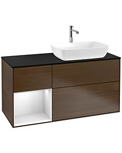 Villeroy und Boch Finion Villeroy und Boch Finion F802MTGN 120cm, cover plate black matt, shelves white matt lacquer, walnut veneer