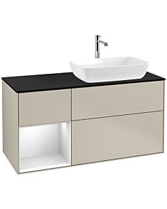 Villeroy und Boch Finion Villeroy und Boch F802MTHH 120cm, plaque de finition noir mat, étagères laqué blanc mat, Sand Matt Lacquer
