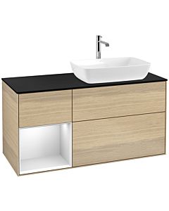 Villeroy und Boch Finion Waschtischunterschrank F802MTPC 120cm, Abdeckplatte black matt, Regale White matt lacquer, Oak Veneer