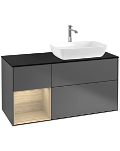 Villeroy und Boch Finion Waschtischunterschrank F802PCGK 120cm, Abdeckplatte black matt, Regale Oak Veneer, Anthracite matt