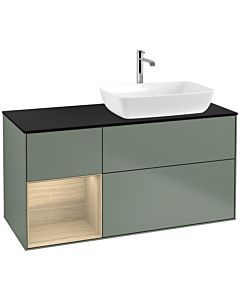 Villeroy und Boch Finion Villeroy und Boch F802PCGM 120cm, plaque de finition noir mat, étagères Oak Veneer , Olive Matt Lacquer