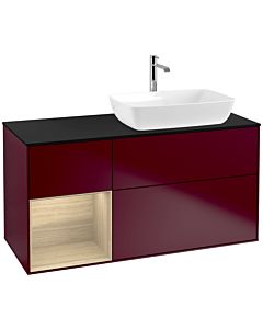 Villeroy und Boch Finion Waschtischunterschrank F802PCHB 120cm, Abdeckplatte black matt, Regale Oak Veneer, Peony Matt