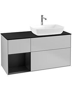 Villeroy und Boch Finion Villeroy und Boch F802PDGJ 120cm, couvercle noir mat, étagères laqué noir mat, gris clair mat