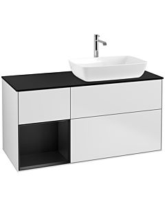 Villeroy und Boch Finion Villeroy und Boch F802PDMT 120cm, plaque de finition noir mat, étagères laqué noir mat, laqué blanc mat