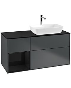 Villeroy und Boch Finion Waschtischunterschrank F802PHHG 120cm, Abdeckplatte black matt, Regale Glossy black lacquer, Midnight Blue Matt Lacquer