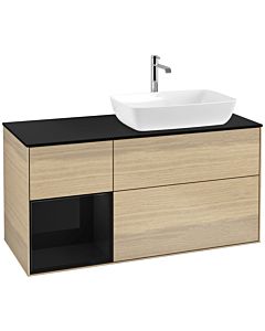 Villeroy und Boch Finion Waschtischunterschrank F802PHPC 120cm, Abdeckplatte black matt, Regale Glossy black lacquer, Oak Veneer