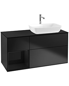 Villeroy und Boch Finion Waschtischunterschrank F802PHPD 120cm, Abdeckplatte black matt, Regale Glossy black lacquer, Black matt lacquer