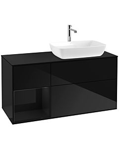 Villeroy und Boch Finion Villeroy und Boch F802PHPH 120cm, plaque de finition noir mat, étagères laqué noir brillant, Glossy Black Lacquer