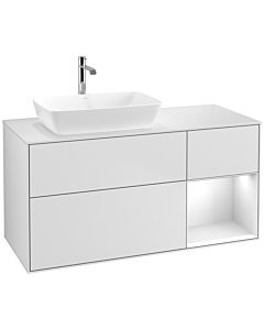 Villeroy und Boch Finion Waschtischunterschrank F811GFMT 120cm, Abdeckplatte white matt, Regale Glossy white lacquer, White matt lacquer