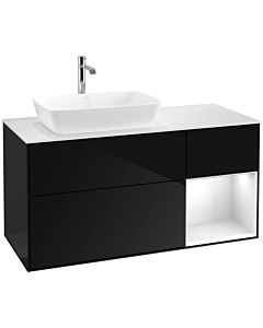 Villeroy und Boch Finion Waschtischunterschrank F811GFPH 120cm, Abdeckplatte white matt, Regale Glossy white lacquer, Glossy Black Lacquer