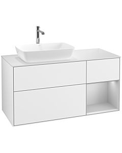 Villeroy und Boch Finion Waschtischunterschrank F811GJGF 120cm, Abdeckplatte white matt, Regale Light grey matt lacquer, Glossy white lacquer